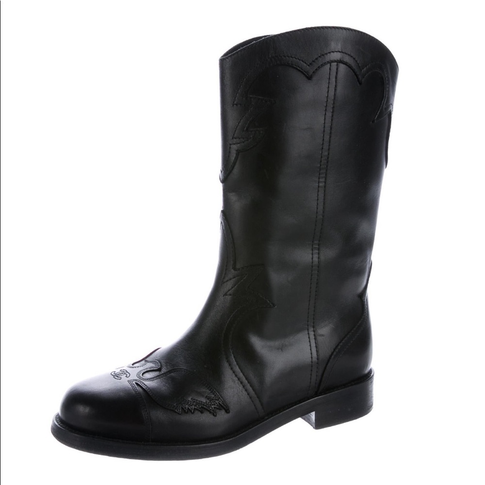 Black Chanel Dallas WingTip CC Cowboy boots